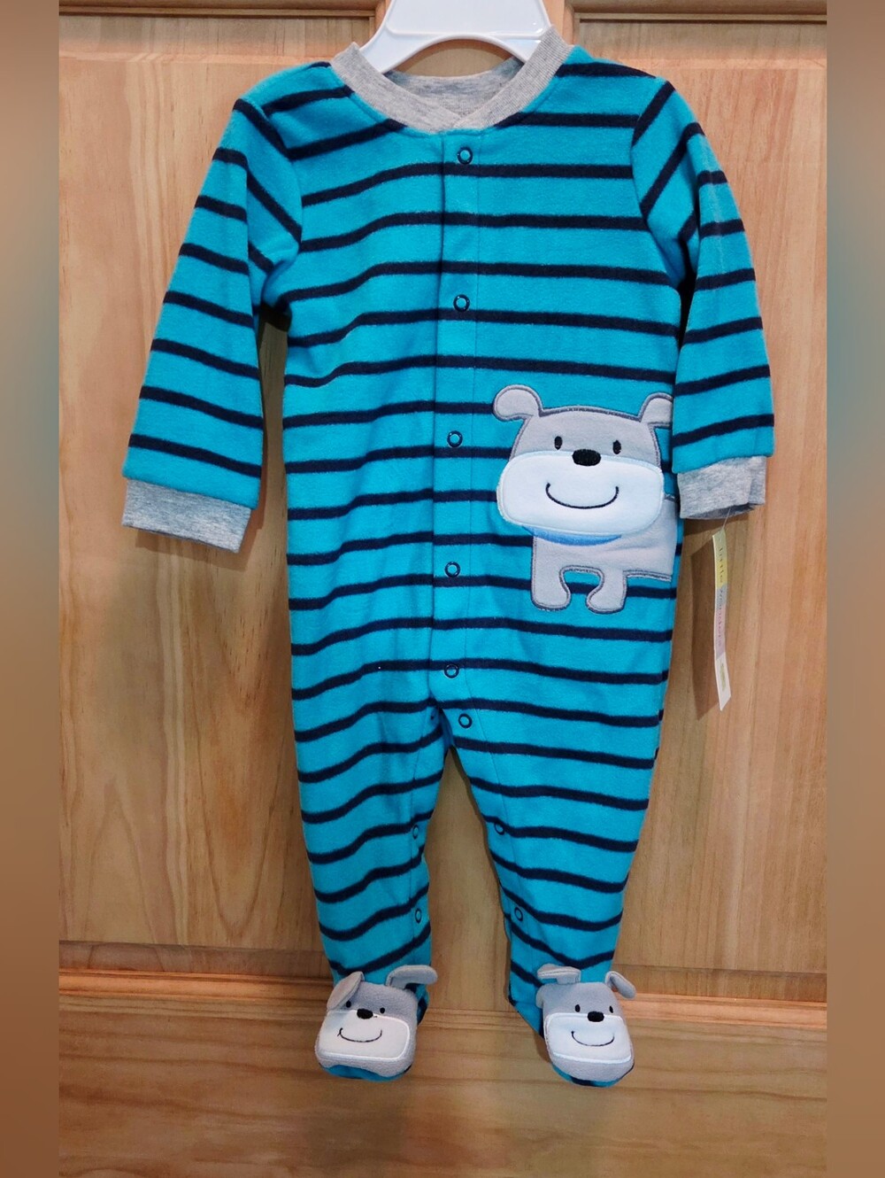 Little Wonders Blue Striped Footie Pajamas With Dog Applique Size 3-6 Months